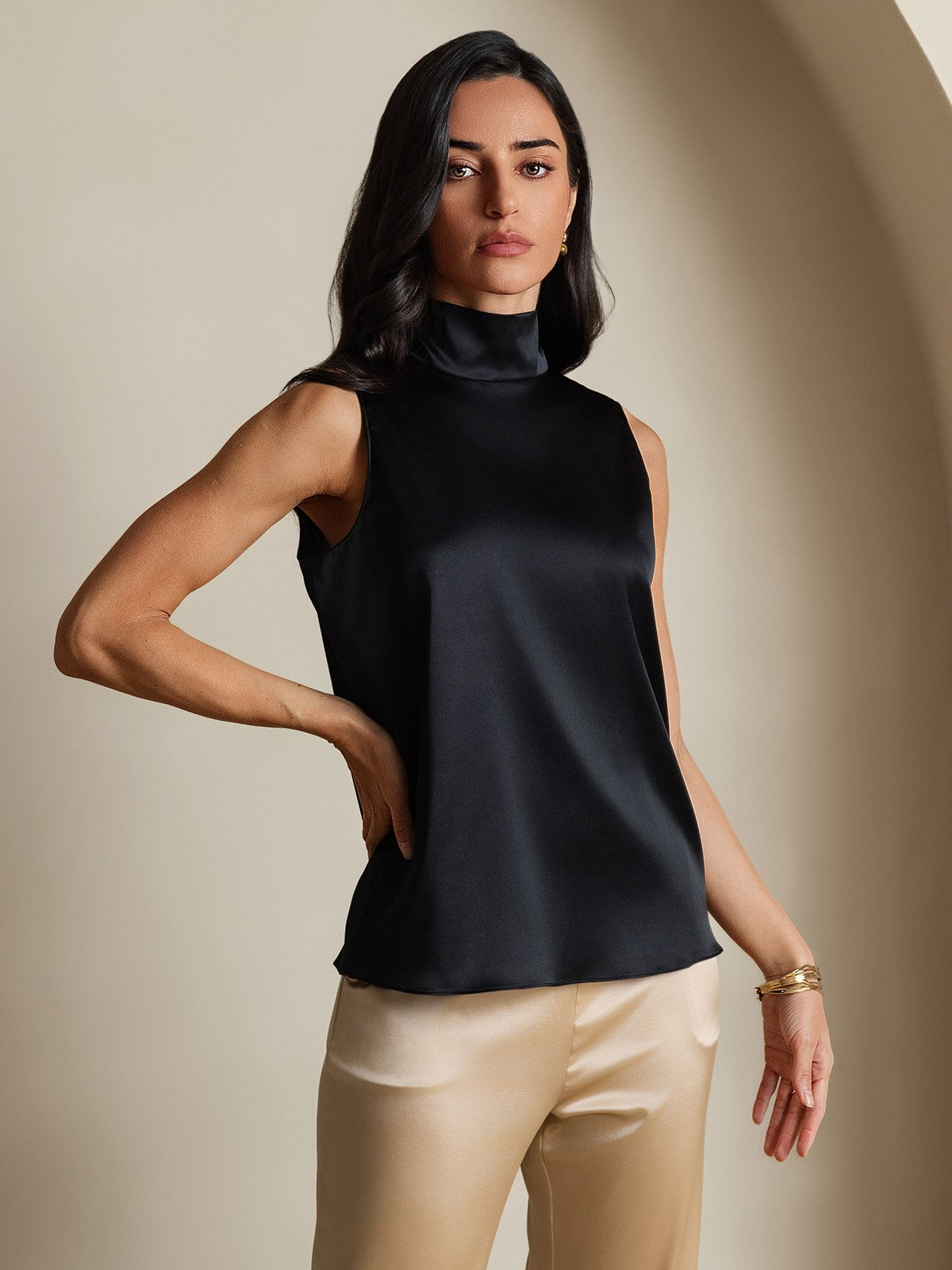 SilkSilky-DE 19Momme Seide Schleife am Ausschnitt Damenhemd Schwarz 006