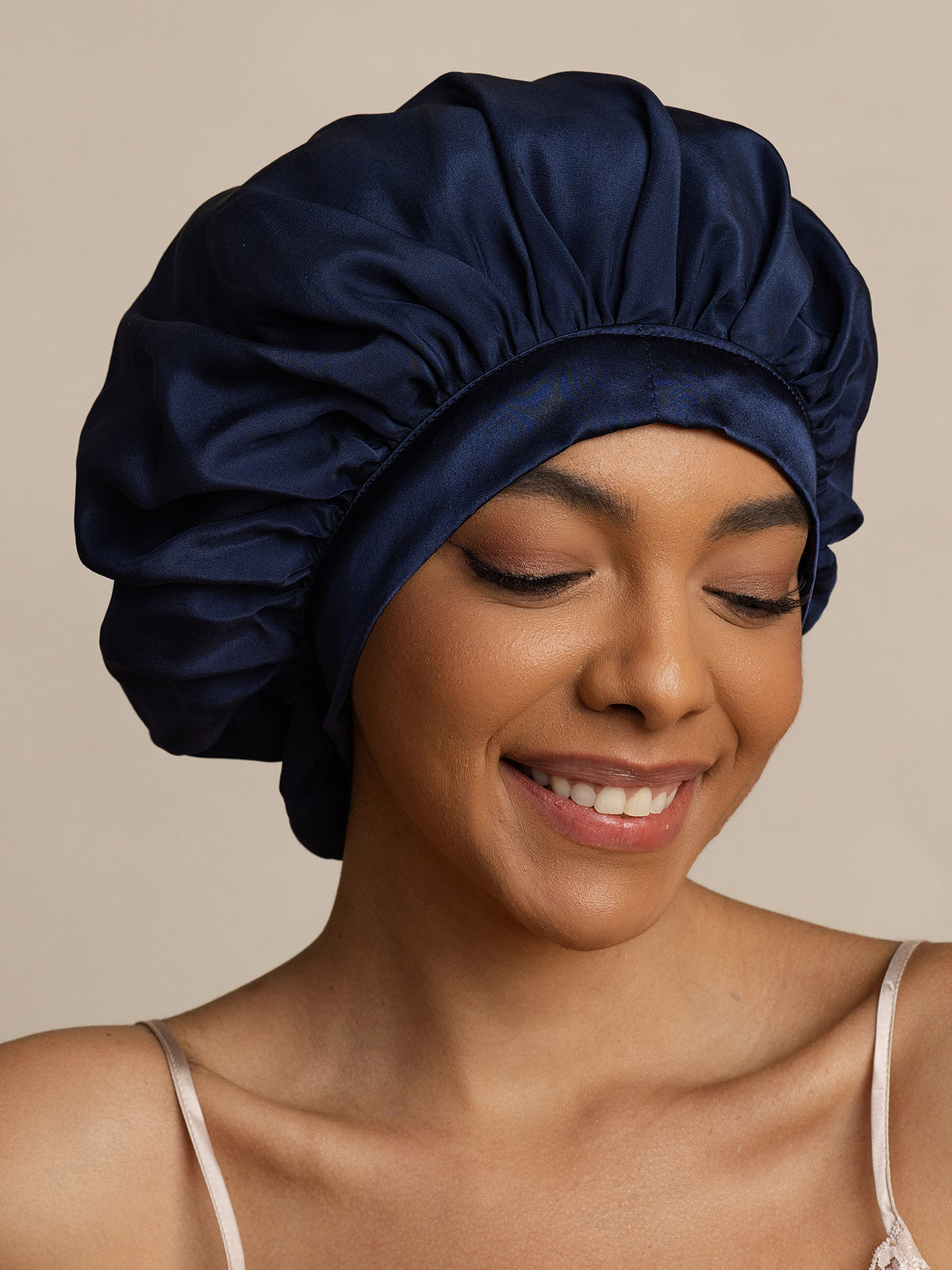 SilkSilky-DE Reine Seide Sleep Cap Dunkelblau 004