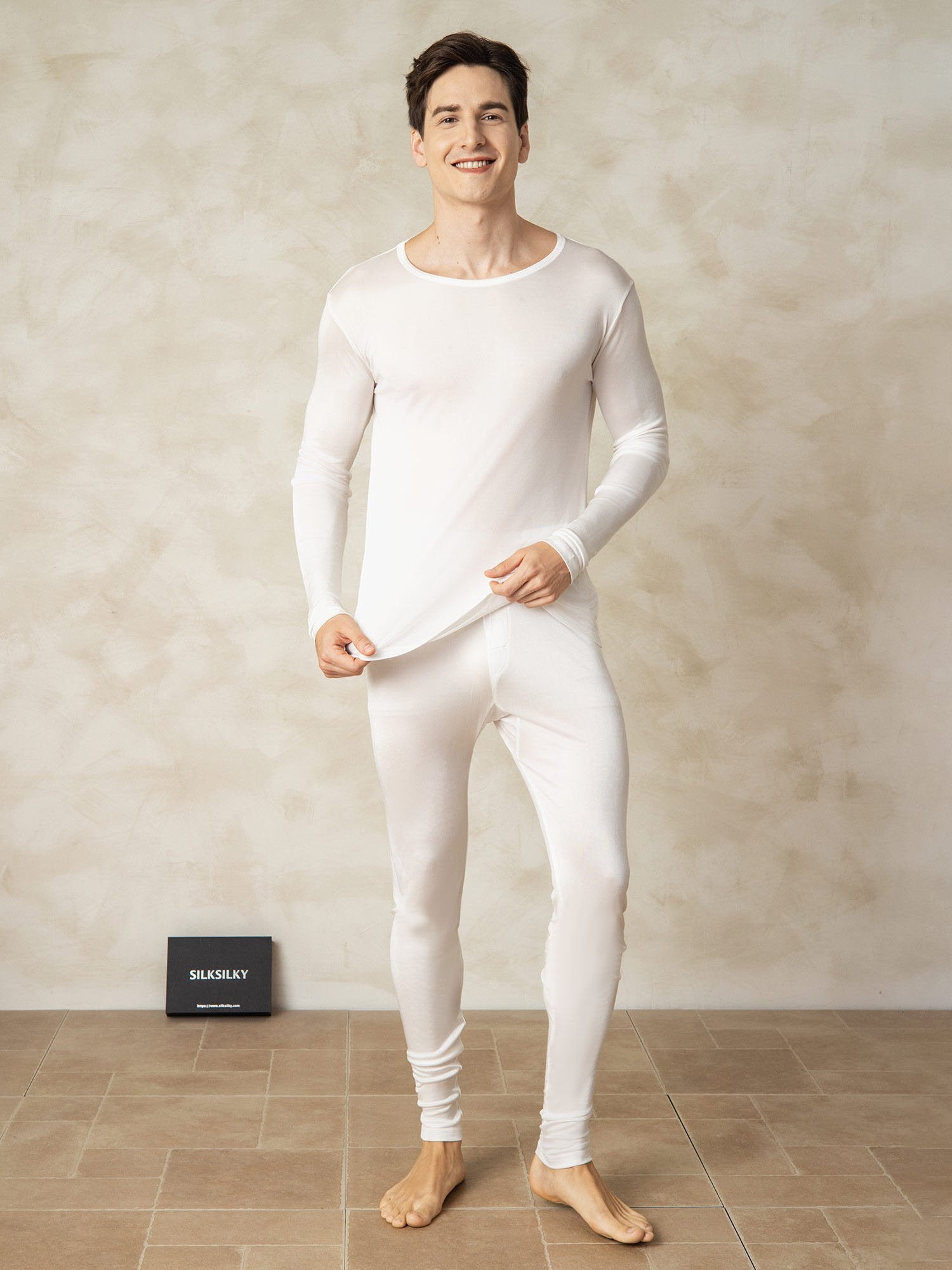 [Weiß] SilkSilky-DE Seidenstrick Mens Pajamas 001