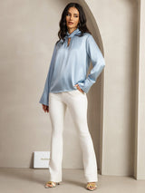 [Graublau] SilkSilky-DE 19Momme Seide Womens Shirt 012