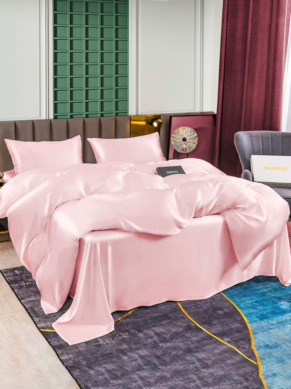[Rosa] SilkSilky-DE 25Momme Reine Seide Bedding Set 003,