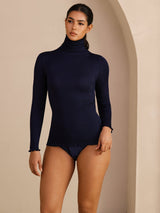 [Dunkelblau] SilkSilky-DE Long Sleeve Turtle Neck T-Shirt 005