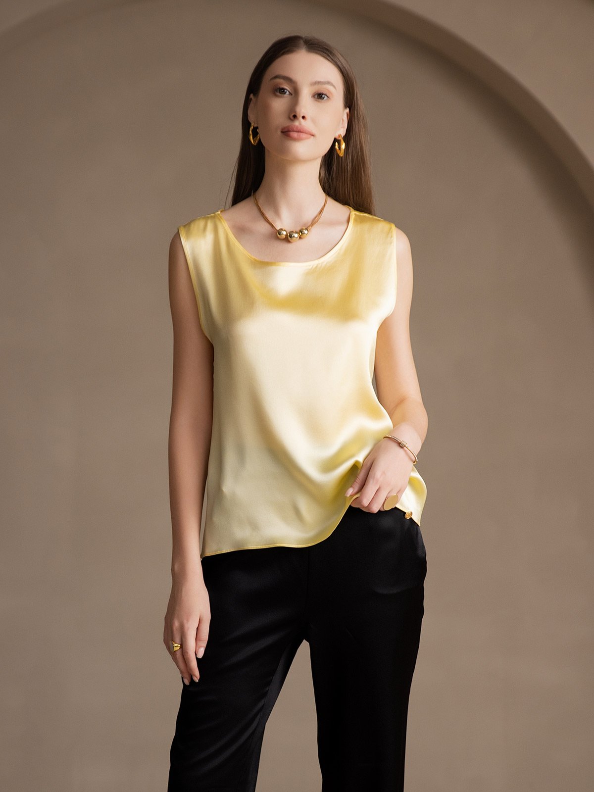 [Hellgelb] SilkSilky-DE 19Momme Seide Camisoles 001