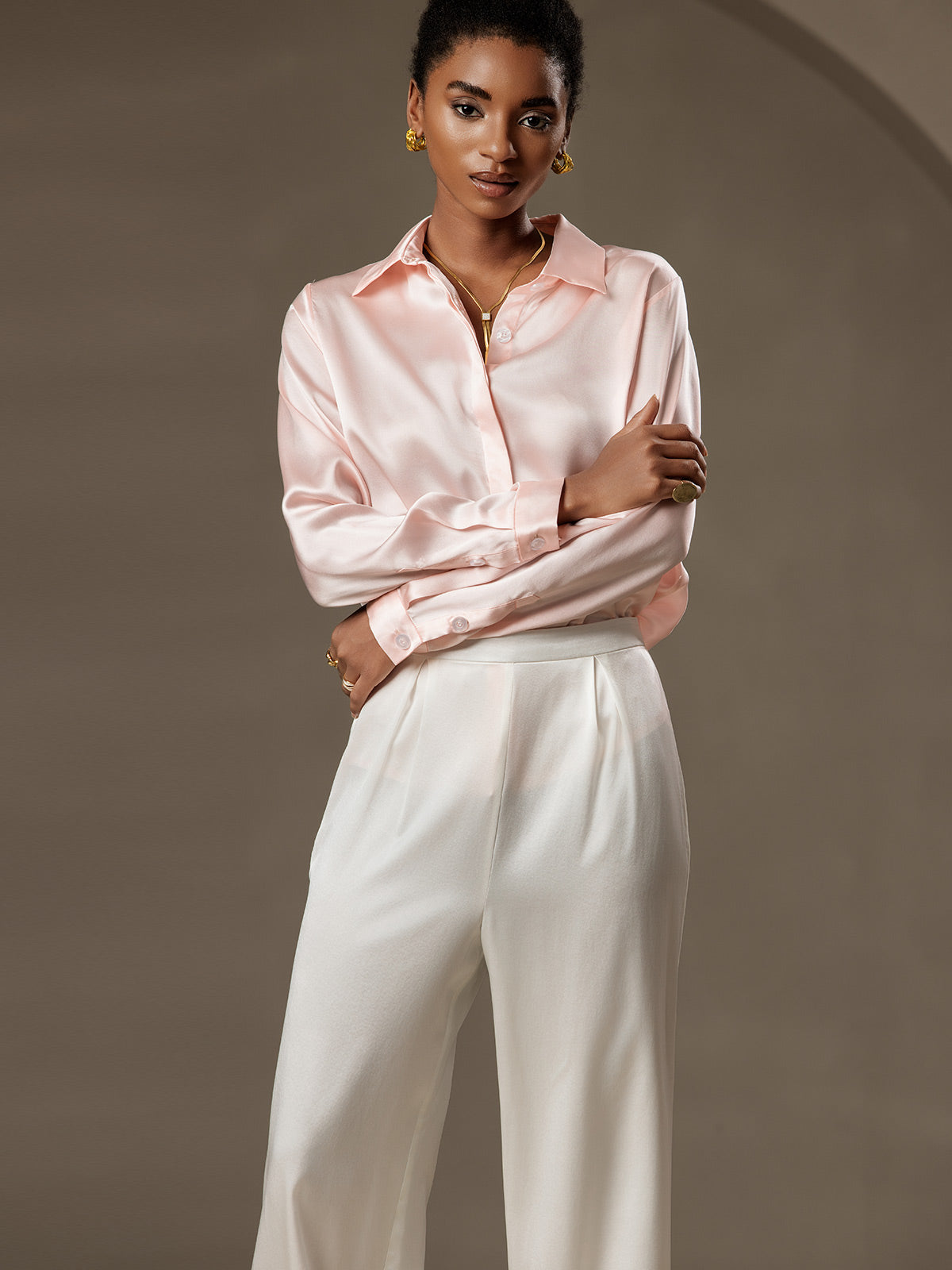 [Rosa] SilkSilky-DE 19Momme Seide Lapel Collar Damenhemd 006