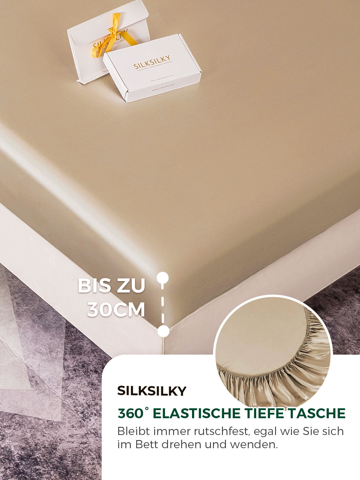 [Beige] SilkSilky-DE 22Momme Reine Seide Sheet 004