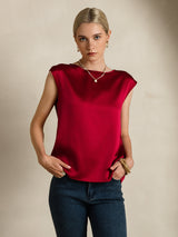 [Rotwein] SilkSilky-DE Cap Sleeve Round Neck T-Shirt 006