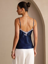 [Dunkelblau] SilkSilky-DE Sleeveless V Neck Cami Top 002