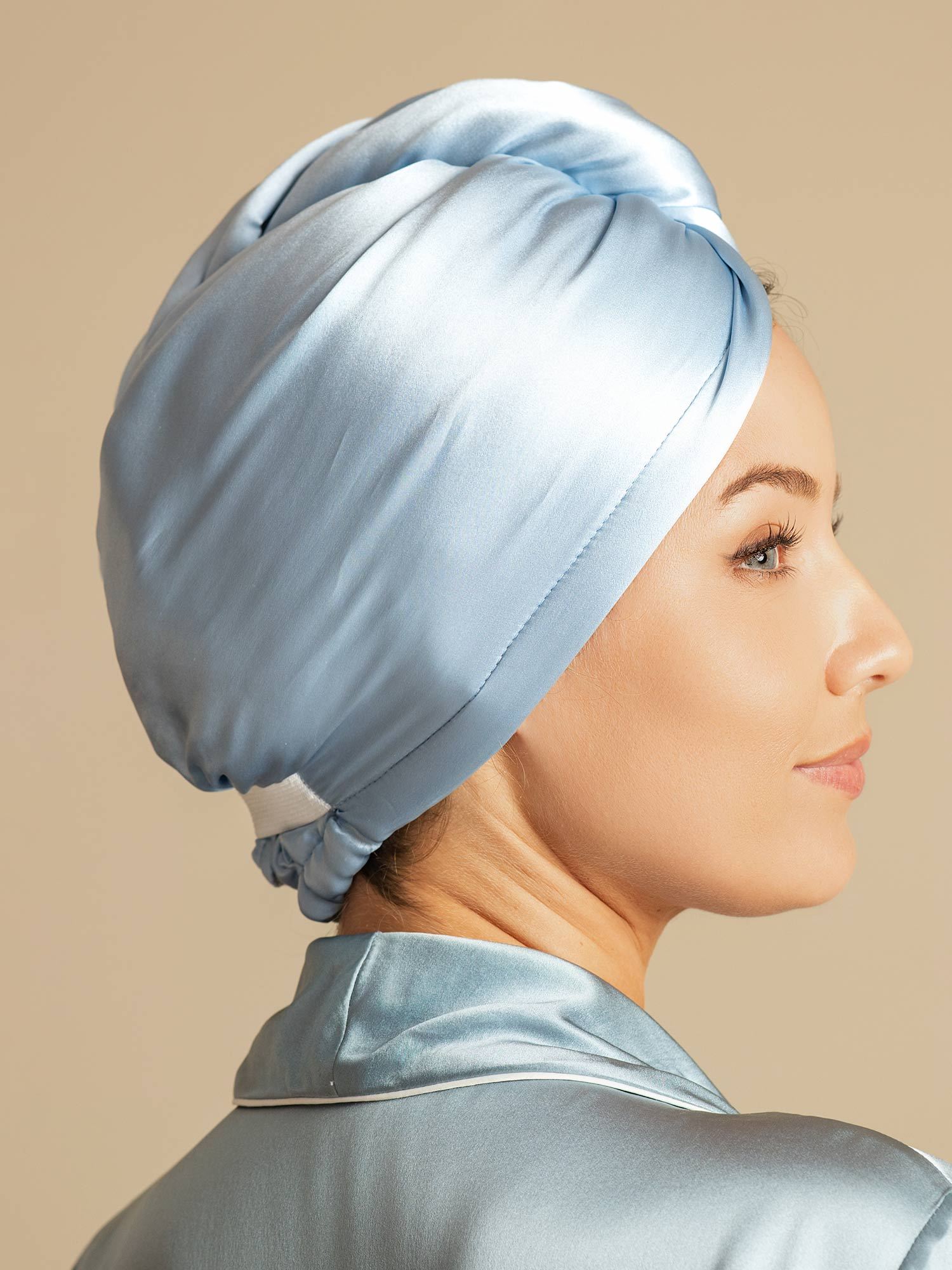 [Himmelblau] SilkSilky-DE Reine Seide Hair Towel Wrap 002,
