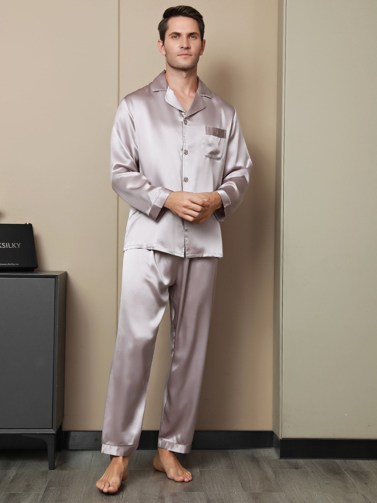 [Blasses Mauve] SilkSilky-DE 19Momme Reine Seide Mens Pajamas 004