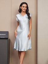 [Hellblau] SilkSilky-DE Cap Sleeve V Neck Nachthemden 003