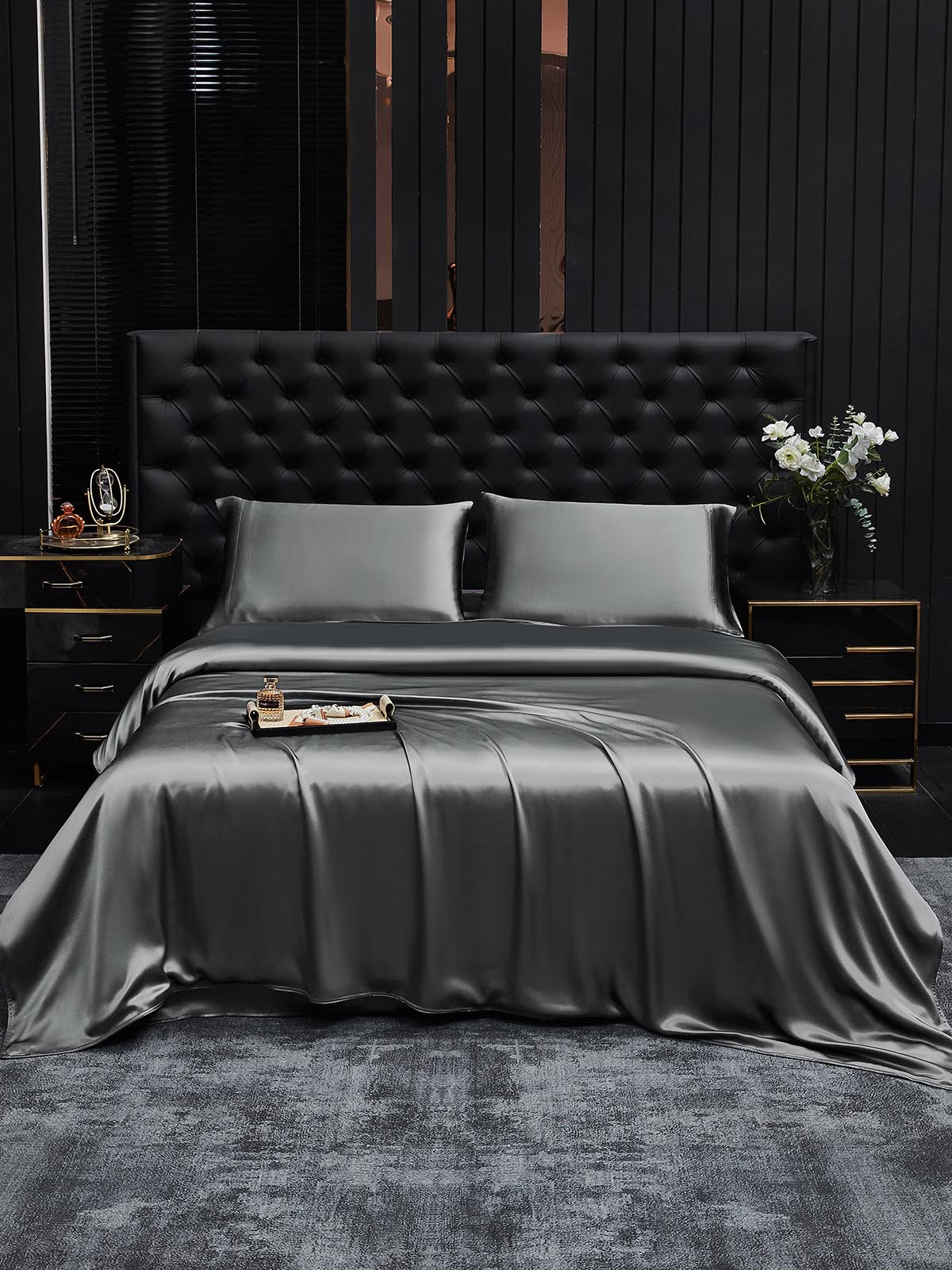 [Dunkelgrau] SilkSilky-DE 19Momme Reine Seide Bedding Set 002