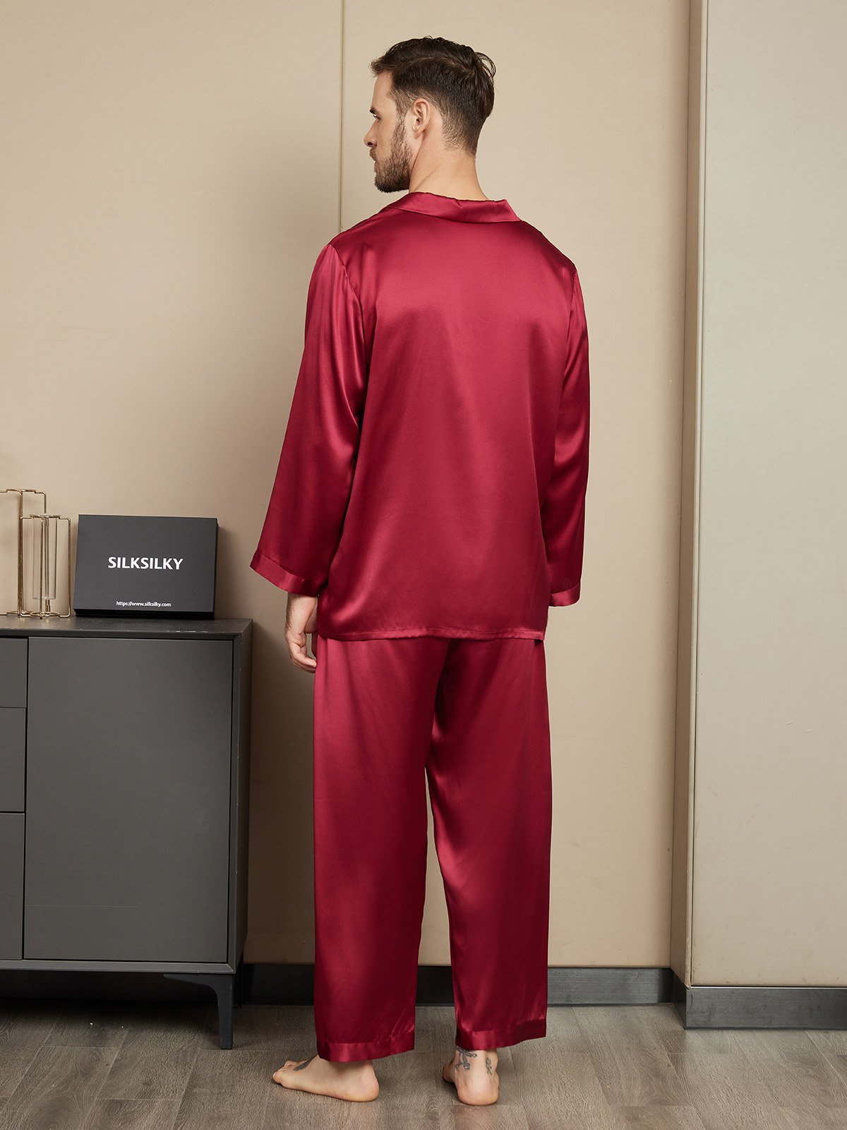 [Rotwein] SilkSilky-DE Reine Seide Mens Pajamas 002