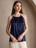 SilkSilky-DE 19Momme Seide Ärmellos Rundkragen Cami Top Dunkelblau 001