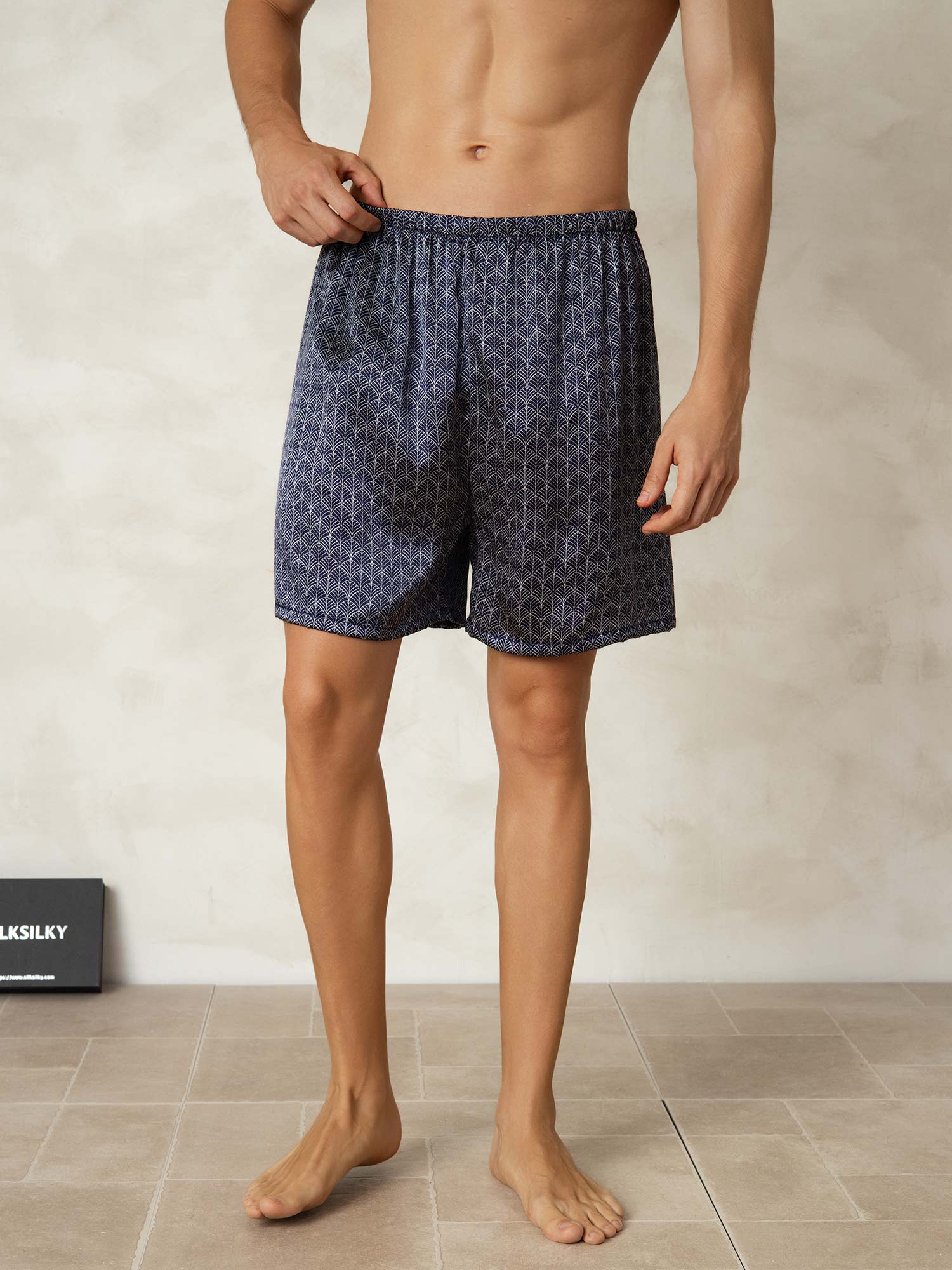 [Marine Ginkgo] SilkSilky-DE Reine Seide Mens Sleep Bottoms 001