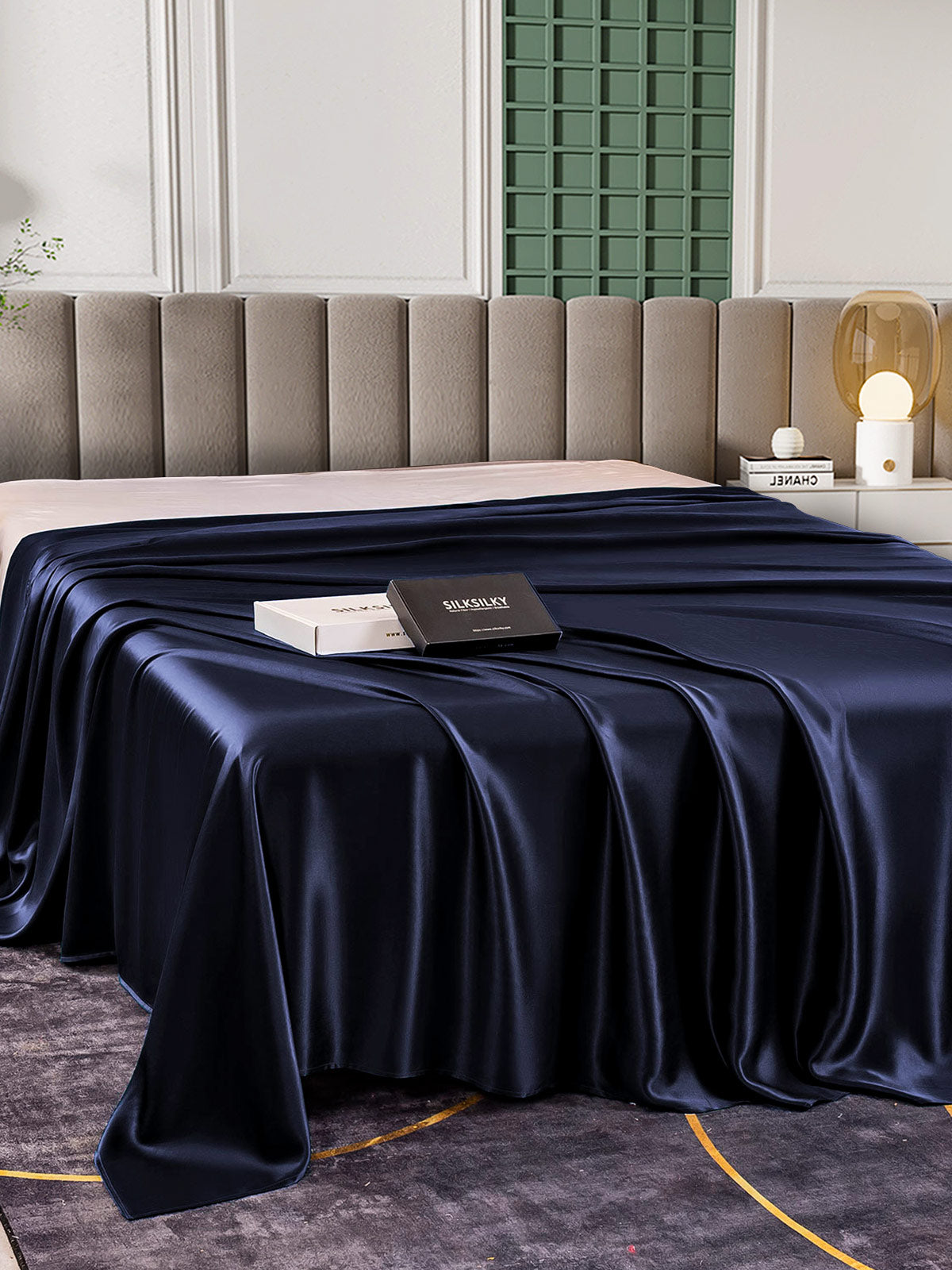 [Dunkelblau] SilkSilky-DE 25Momme Reine Seide Sheet 003