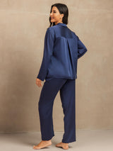 [Dunkelblau] SilkSilky-DE 19Momme Langärmelig Notch-Kragen Damen Pyjamas 002