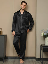 [Schwarz] SilkSilky-DE Long Sleeve Notch-Kragen Herren Pyjamas 004