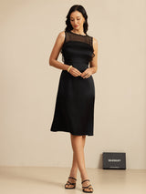 [Schwarz] SilkSilky-DE Sleeveless Illusion Neck Kleider 007