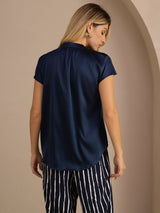 [Dunkelblau] SilkSilky-DE Short Sleeve Blouse 002