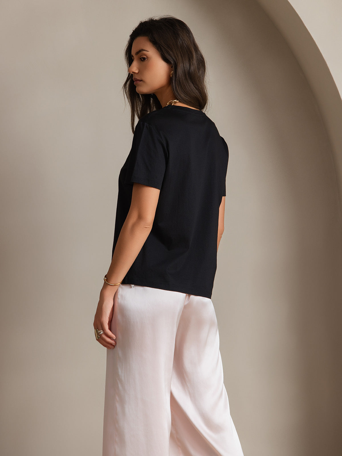 [Schwarz] SilkSilky-DE Seidenstrick Womens T-Shirt 002