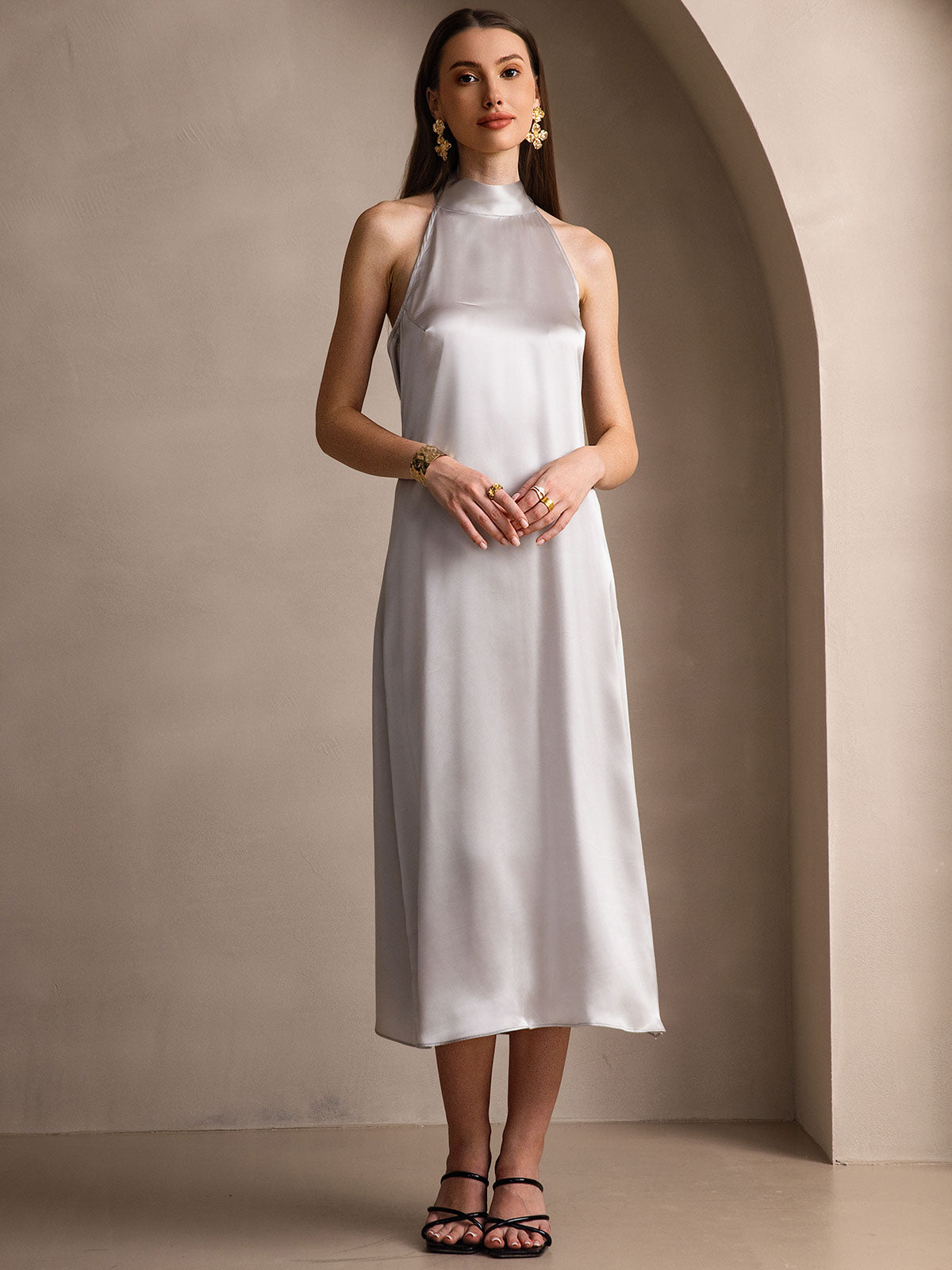 [Hellgrau] SilkSilky-DE 19Momme Seide Dress 005