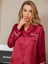 [Rotwein] SilkSilky-DE Langärmelig Damen Pyjamas 004