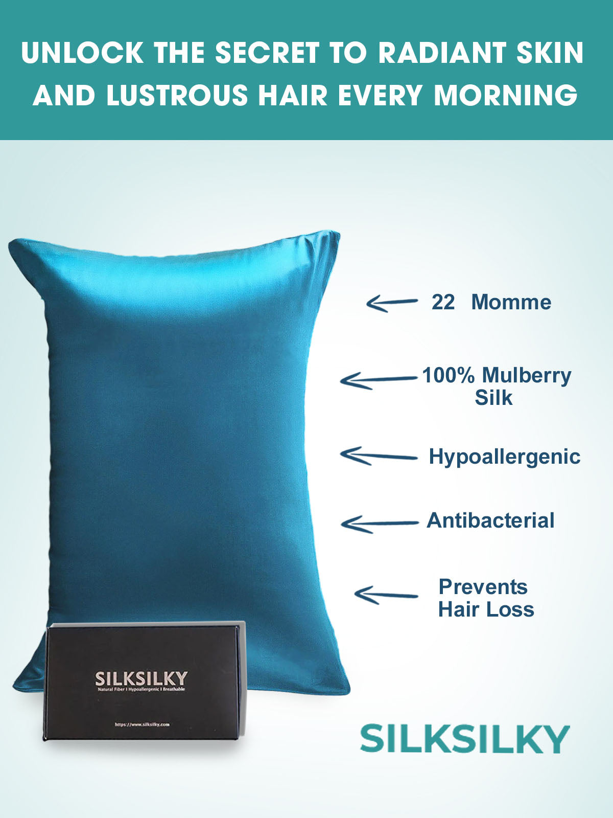 [König Blau] SilkSilky-DE 22Momme Reine Seide Pillowcase 003