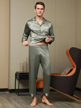 [Graugrün] SilkSilky-DE Langärmelig Herren Pyjamas 005