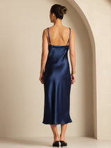 [Dunkelblau] SilkSilky-DE Sleeveless V Neck Kleider 002