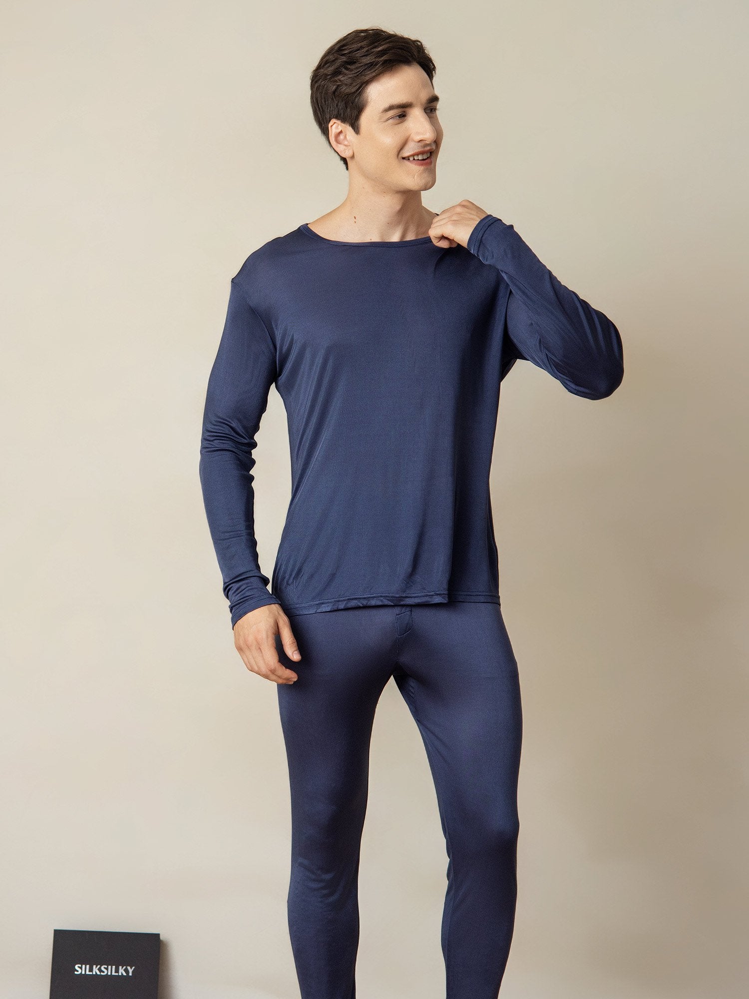 [Dunkelblau] SilkSilky-DE Seidenstrick Mens Pajamas 003