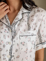 [Weißer Leopard] SilkSilky-DE Short Sleeve Notch Collar Damen Pyjamas 005