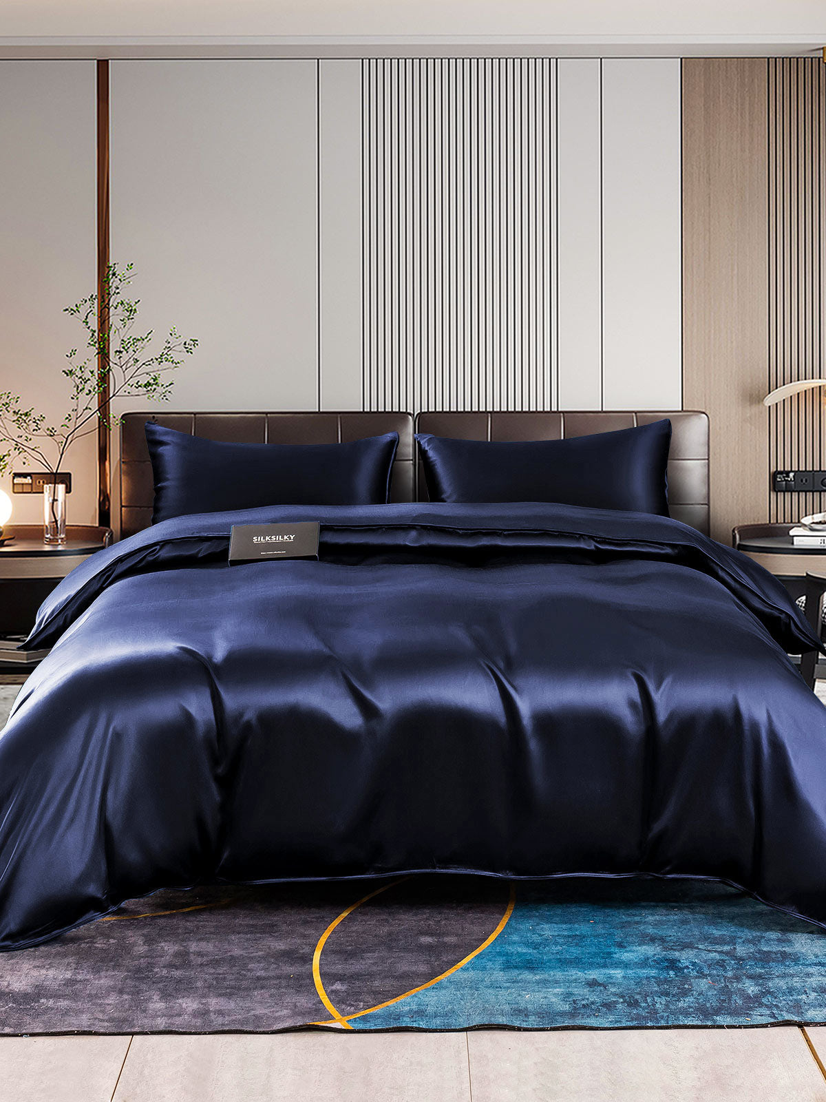 [Dunkelblau] SilkSilky-DE 22Momme Reine Seide Bedding Set 001