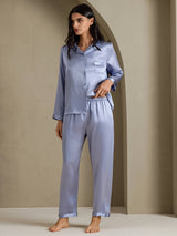 [Stahlblau] SilkSilky-DE Long Sleeve Notch-Kragen Damen Pyjamas 003