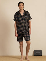 [Schwarze Kette] SilkSilky-DE Kurzärmelig Notch-Kragen Herren Pyjamas 007