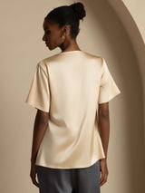 [Champagner] SilkSilky-DE Short Sleeve Cowl Neck Damenblusen 002