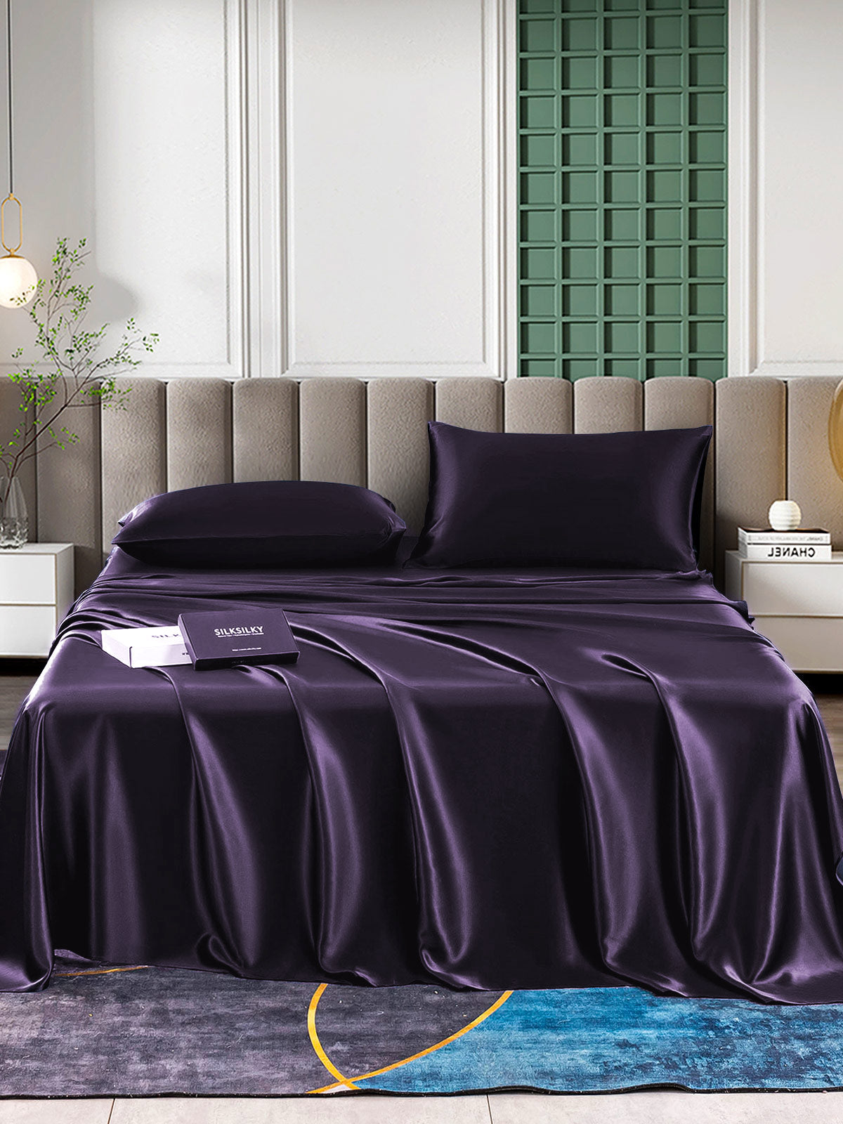 [Dunkelviolett] SilkSilky-DE 22Momme Reine Seide Bedding Set 001,