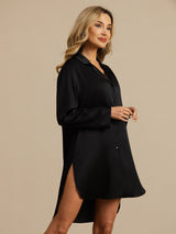 [Schwarz] SilkSilky-DE Long Sleeve Lapel Collar Schlafhemd 004