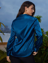 [König Blau] SilkSilky-DE Long Sleeve Lapel Collar Damenhemd 002