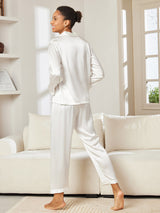 [Weiß] SilkSilky-DE Long Sleeve Notch-Kragen Damen Pyjamas 003