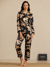 [Schwarzer Drache] SilkSilky-DE Long Sleeve Notch-Kragen Damen Pyjamas 007