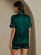 [Dunkelgrün] SilkSilky-DE Short Sleeve Notch-Kragen Damen Pyjamas 002