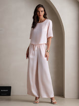 [Rosa] SilkSilky-DE Half Sleeve Round Neck Damen Pyjamas 004