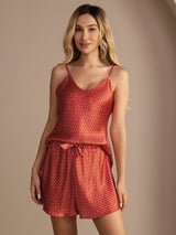 [Weinrot Ginkgo] SilkSilky-DE Sleeveless V Neck Camisole-Set 006
