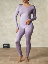 [Violett] SilkSilky-DE Langärmelig Rundhalsausschnitt Damen Lange Unterwäsche 004