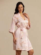 [Rosa] SilkSilky-DE 19Momme 3/4-lange Ärmel Damen Morgenmantel 007