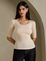 [Beige] SilkSilky-DE Half Sleeve T-Shirt 001