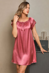 [Blasses Mauve] SilkSilky-DE Cap Sleeve Square Neck Nachthemden 001