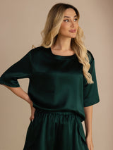 [Dunkelgrün] SilkSilky-DE Short Sleeve Round Neck Damen Pyjamas 005