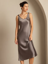 [Dunkelkhaki] SilkSilky-DE Sleeveless Kleider 007