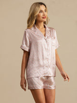 [Rosa Herz Geo] SilkSilky-DE Kurzärmelig Damen Pyjamas 004